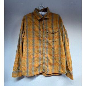 REI Cooperative Plaid Button-Down Shirt Mens Medium Striped Orange & Blue Cotton